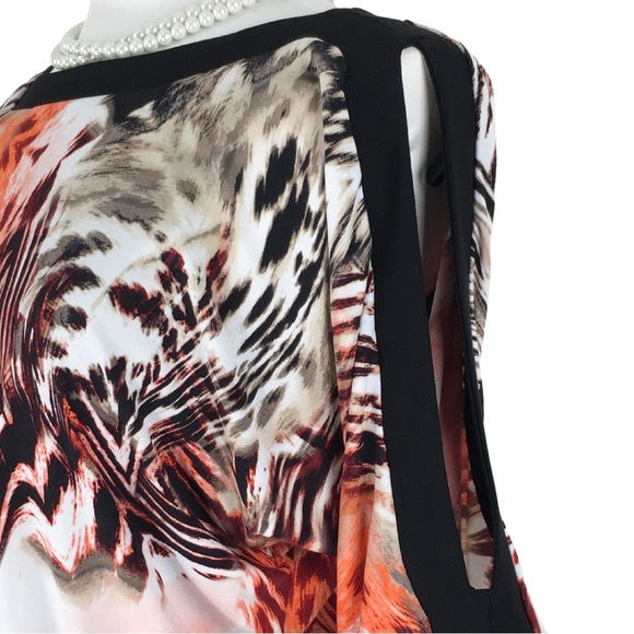 Thalia Sodi Coral Zebra Black Slit Sleeve Cocktail Blouson Midi Dress size Small - Picture 5 of 15